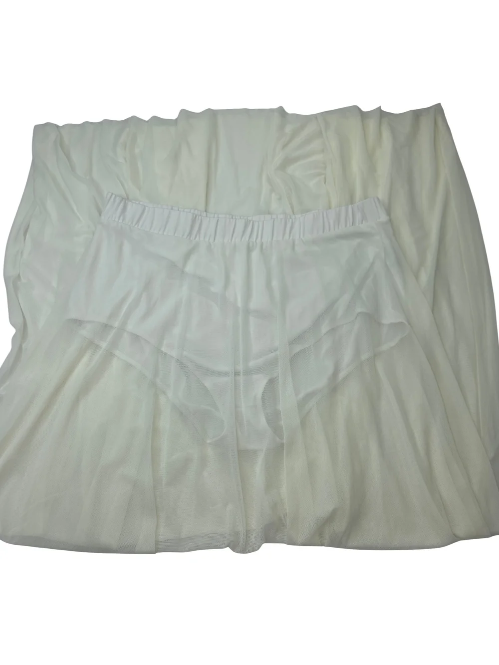 FTF 1 White Mesh Elastic Waist Sheer Skirt W/Panty CX-3898 - Picture 2 of 9